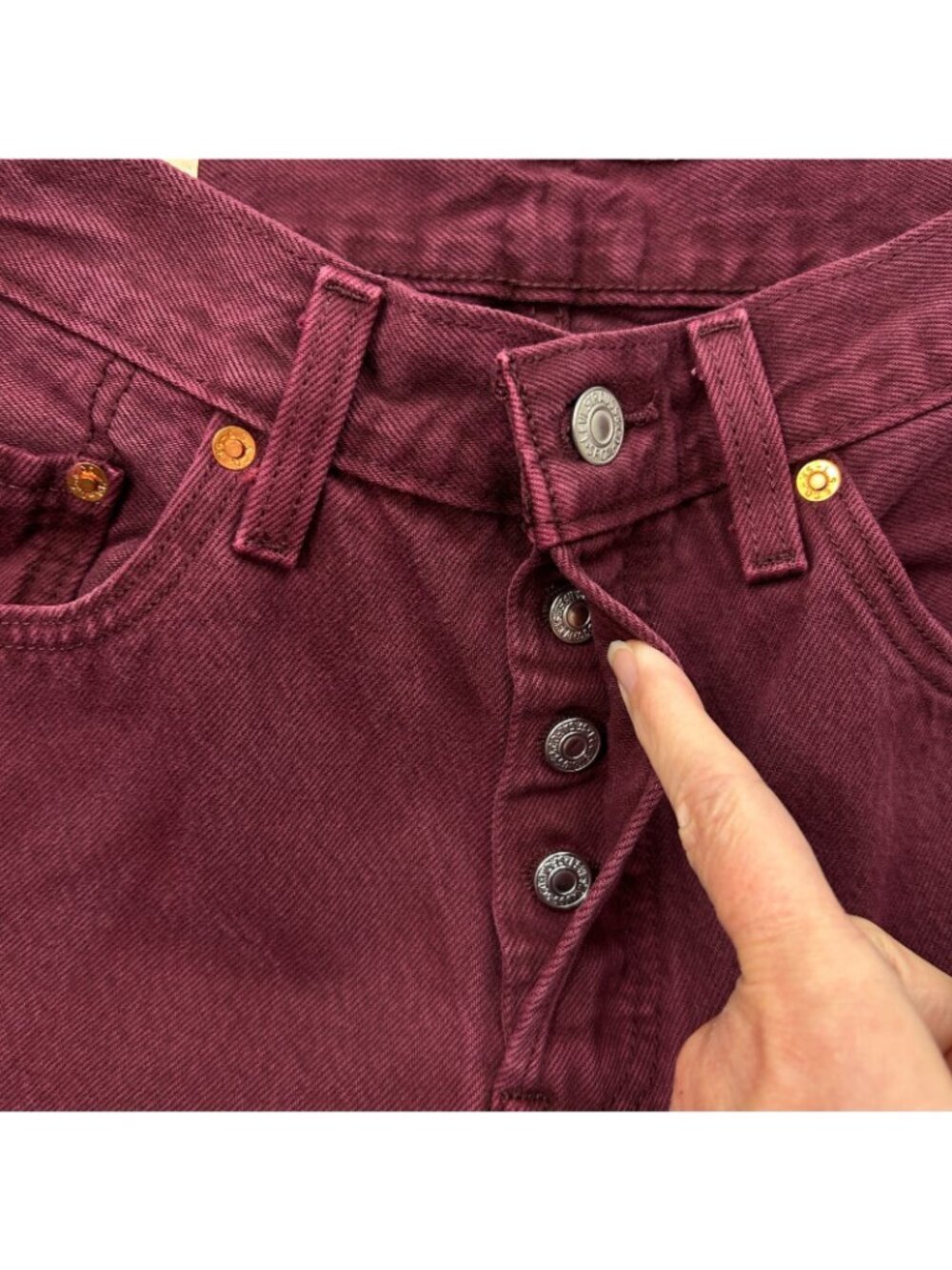 Levi's 501 Original Cropped Jeans Women's Size 28 X 28 Button Fly Big E Wine Red - Picture 6 of 15